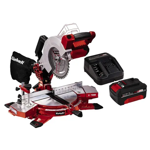 Einhell TE-MS 18/210 Li-Solo akumulatorska preklopna kružna testera + Einhell Power-X-Change 18V 4,0 Ah PXC Starter Kit 1 set alata