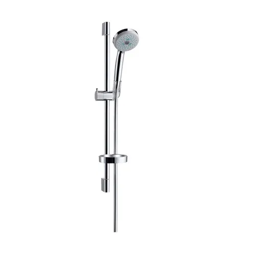 Hansgrohe Croma 100 Chrome tuš set: ručni tuš sa 3 mlaza, Isiflex B 1600 crevo za tuš i usponska šipka sa kliznim držačem i policom 27775000