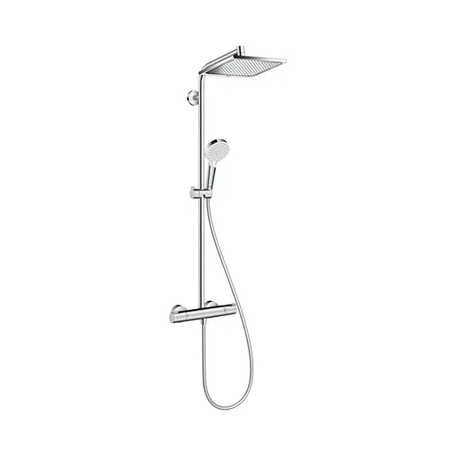 Hansgrohe Crometta E 240 Chrome tuš sistem usponski sa termostatskim mešačem, ručnim tuš setom i četvrtastim nadglavnim tušem 27271000