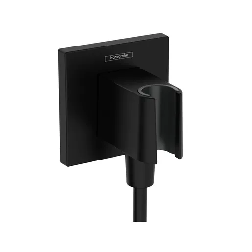 Hansgrohe FixFit E Square Matt Black priključak za crevo ručnog tuša sa držačem za ručni tuš sa nepovratnim ventilom 26889670