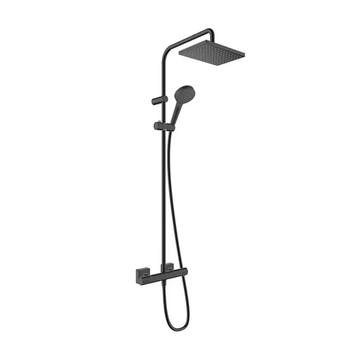 Hansgrohe Vernis Shape 230 Matt Black tuš sistem usponski sa termostatskom baterijom, ručnim tuš setom i četvrtastim nadglavnim tušem 26286670