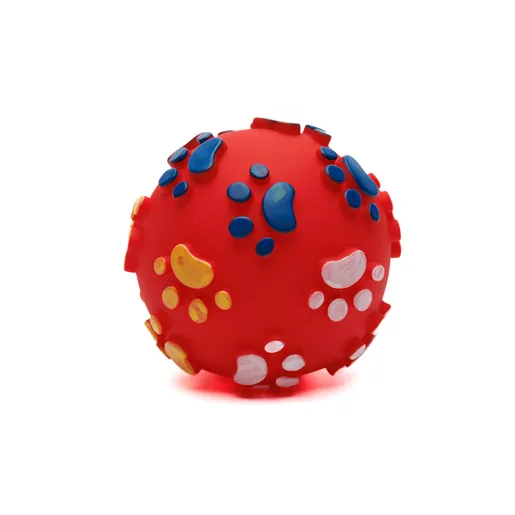 Igračka za psa - lopta bodljikava sa šapicama 10cm-crvena