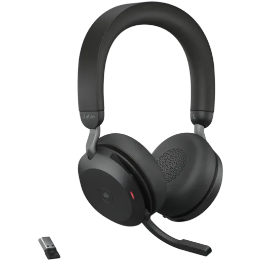 JABRA EVOLVE2 75, Link380a MS Stereo Black, EVOLVE2 75 headset Black MS, Link 380 BT adapter USB-A MS,1.2m USB-C to USB-A cable, carry pouch, warranty and warning (safety leaflets)