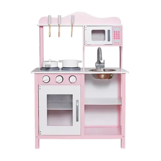 KINDER HOME Dečija drvena kuhinja za igru sa dodacima roze V10C404I