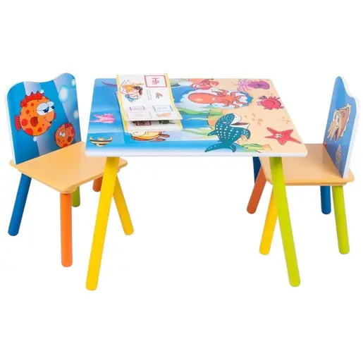 KINDER HOME Dečiji drveni sto i stolice sa morskim životinjama TF-4290