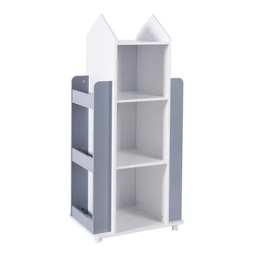 KINDER HOME RAKETA sa rotirajućim odsekom za 360 stepeni drvena - za odlaganje knjiga i igračaka BELA/SIVA TF-6914
