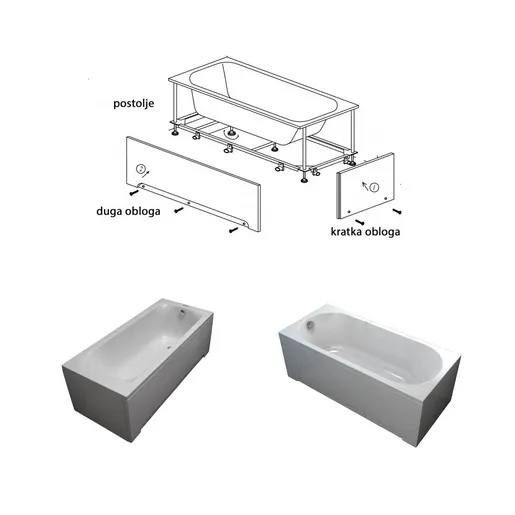 Kolpa San Evelin/Tamia White 170x70 kraća i duža obloga i postolje (podkonstrukcija) za kade za kupanje četvrtaste visine oko 57cm 571270