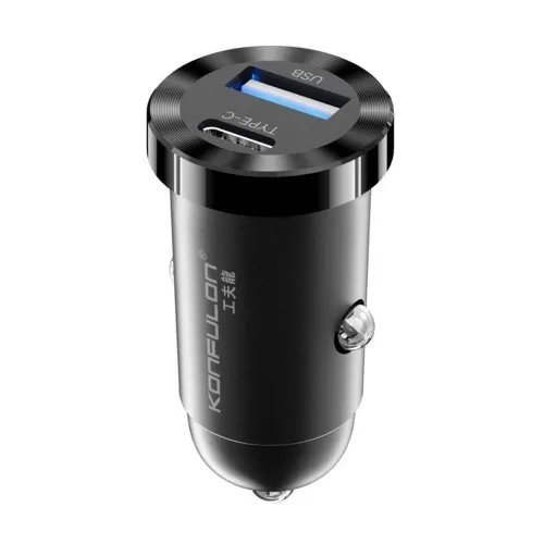 Konfulon C79 12W, (USB-A + Type C) Crni Auto Punjač