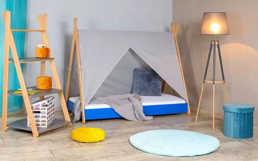 Krevet sa nastrešnicom i dušekom 160x80 TIPI - SVETLO PLAVI 7718