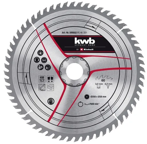 Kwb TCT Rezni list 250x30x3,2 T60, Pribor za stacionarne testere