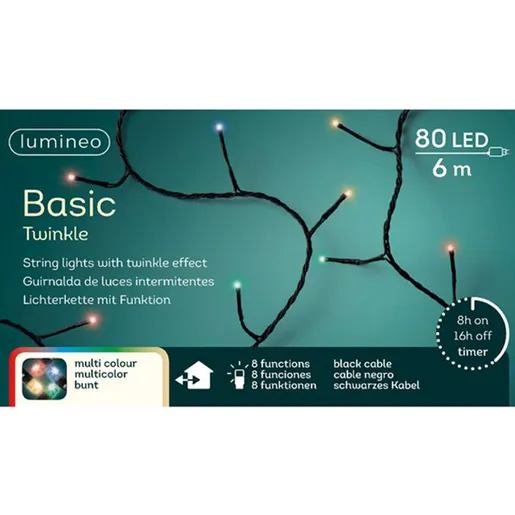 LED basic lights 8 function twinkle effect outdoor L600cm - black/multi 494116