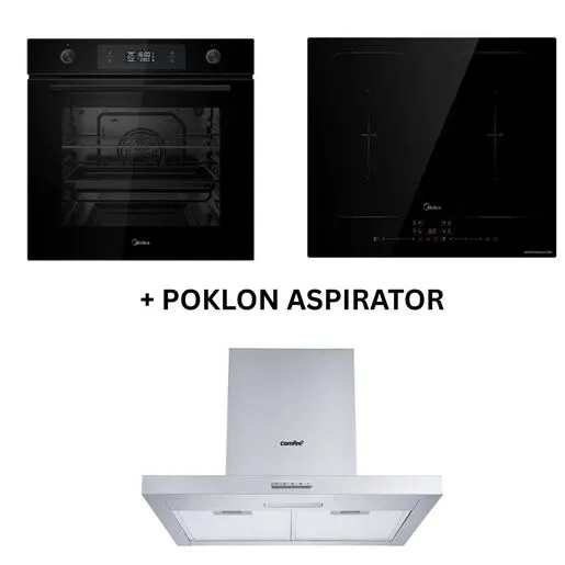 Midea Ugradna rerna MBON5M90E6-BK + Midea Indukcijska ploča MC-IF7455J1CC-A + Poklon Comfee aspirator KWH-TSHM17SS-60