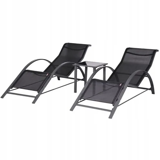 ModernHome Set od 2 ležaljke za baštu sa stolom Black