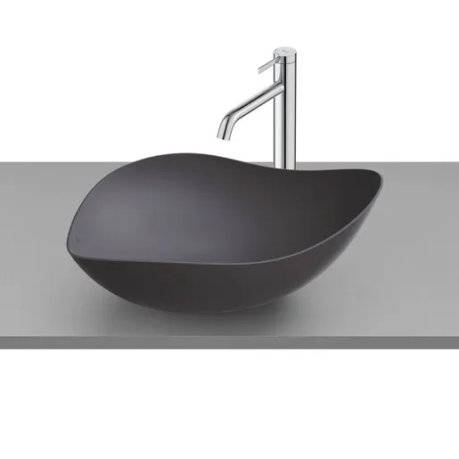 Roca A327A13080 Ruy Ohtake Matt Black FineceramicÂ® umivaonik (lavabo) 55x38x18 nadgradni ovalni asimetrični sa poklopcem za odliv