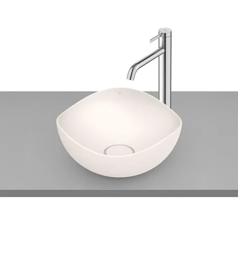 Roca A327A15000 Ruy Ohtake White FineceramicÂ® umivaonik (lavabo) 38x38x18,1 nadgradni asimetrični ovalni sa poklopcem za odliv
