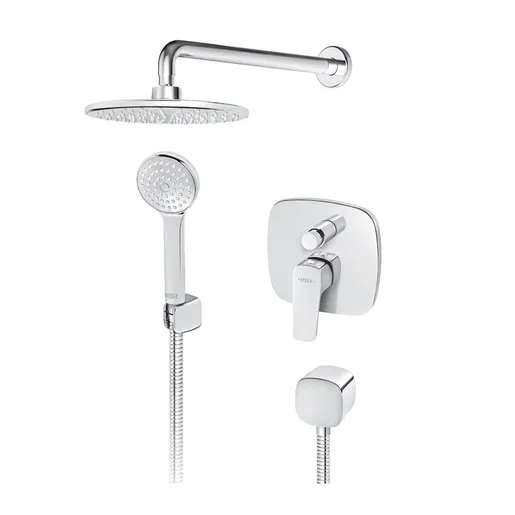 Rosan 131601 Stolz Chrome mešač sa prebacivačem, nadglavni tuš okrugli sa zidnim držačem i ručnim tuš setom