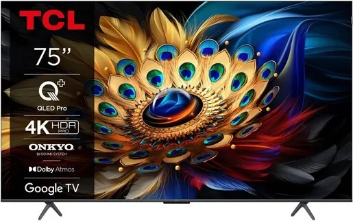 TCL QLED TV 75C655, 4K Ultra HD, Google Smart TV, Motion Clarity, AiPQ PRO PROCESSOR, T-SCREEN PRO, 2.1 ONKYO Dolby Atmos, HDR10+ **MODEL 2024**
