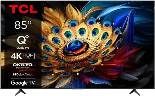 TCL QLED TV 85C655, 4K Ultra HD, Google Smart TV, Motion Clarity, AiPQ PRO PROCESSOR, T-SCREEN PRO, 2.1 ONKYO Dolby Atmos, HDR10+ **MODEL 2024**