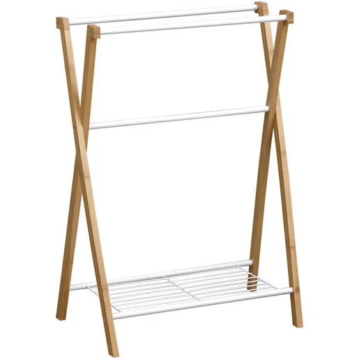 Tendance drzac peskira sa 3 precke i 1 policom 19x19x71cm metal/bambus bela