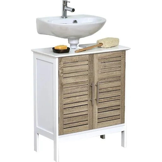 Tendance kupatilski ormaric sa 2 vrata i policom stockhlom 60x30x70cm mdf bambus bela