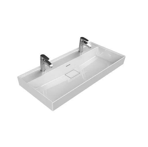 Turkuaz CeraStyle Sharp White umivaonik (lavabo) 99,8x47,6x10 konzolni sa 2 rupe za bateriju i prelivom sa keramičkim odvodom 37600U