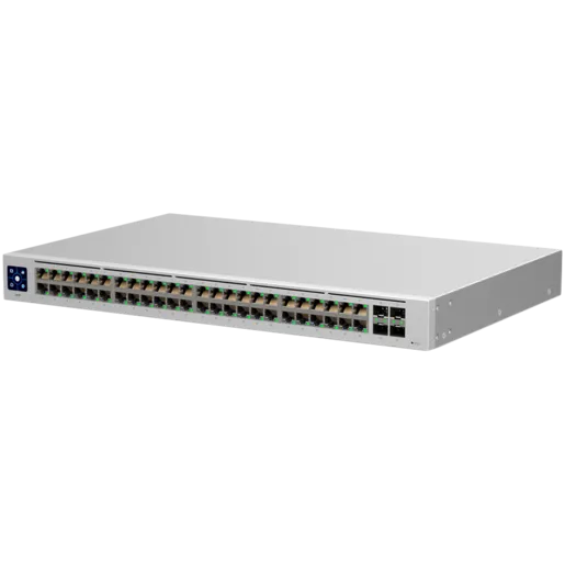 Ubiquiti USW-48 48-port, Layer 2 switch, 48 x GbE ports, 4 x 1G SFP ports, Fanless, silent cooling, ESD/EMP protection, 1.3" touchscreen LCM display, Rackmount (Kit included)
