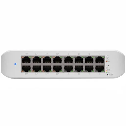 Ubiquiti USW-LITE-16-PoE 16-port Layer 2 PoE switch, 8 x GbE PoE+, 8 x GbE ports, 45W total PoE Power, fanless cooling system, Wall mountable, Desktop