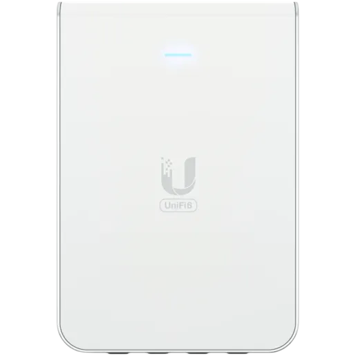 UniFi6 In-Wall. Wall-mounted WiFi 6 access point with a built-in PoE switch.
