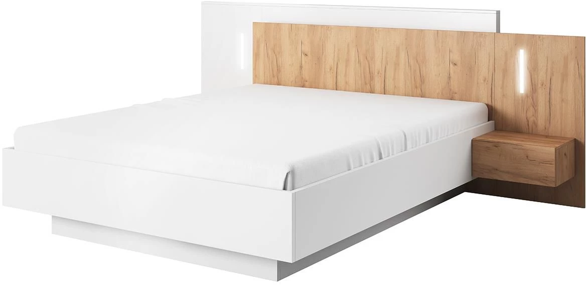 3D krevet bez podnice sa 2 nocna ormarica 264x218x102 bela/hrast