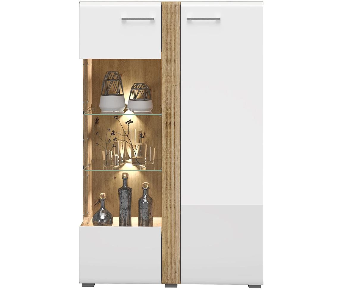 Adagio 03L vitrina 2 vrata 92x42x143 cm hrast/bela visoki sjaj
