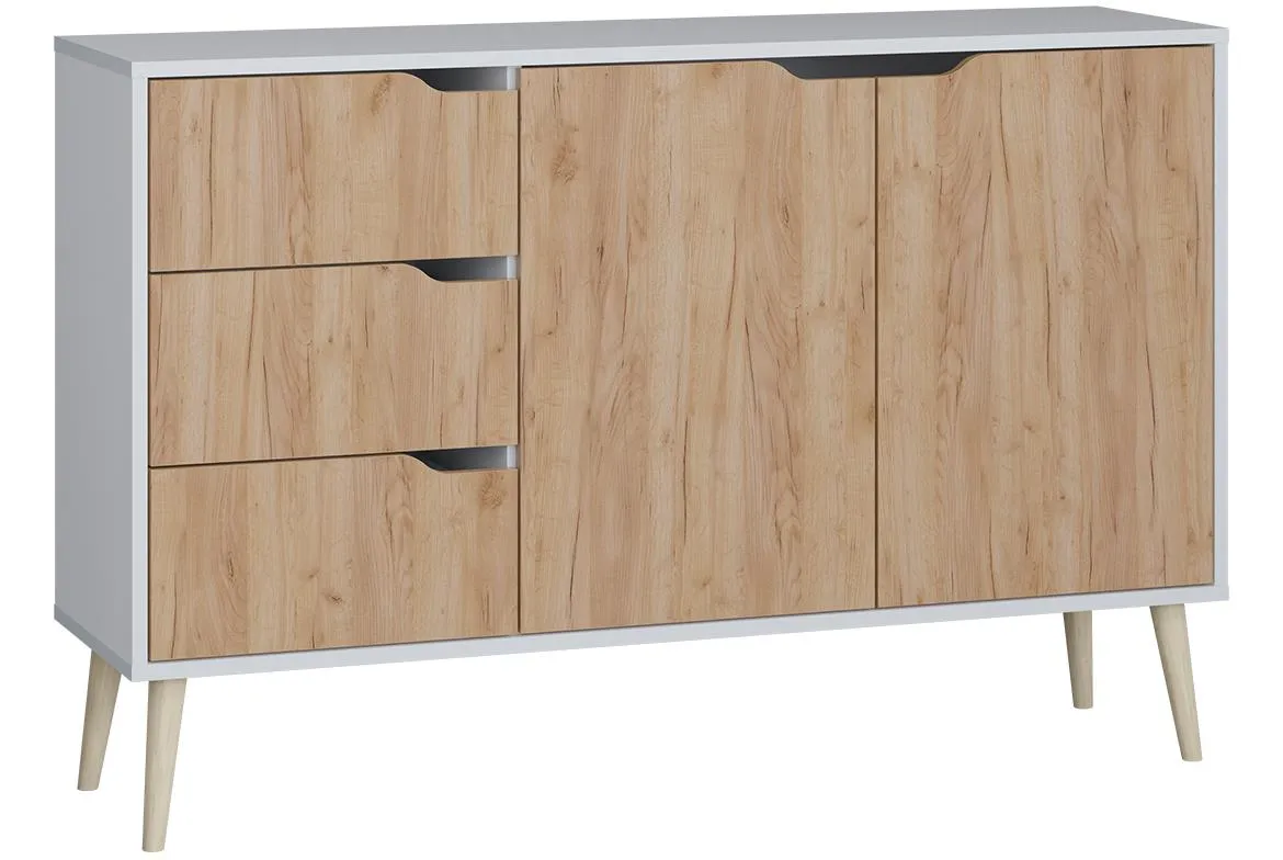Agnar komoda 2 vrata+3 fioke 138x38x90 bela/zlatni hrast