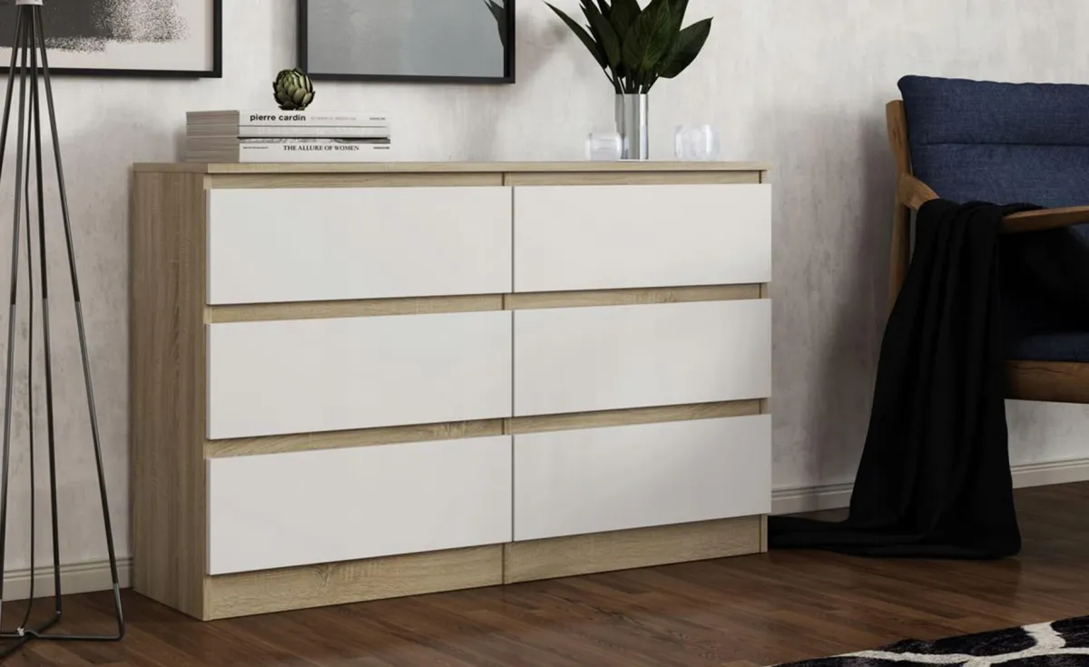 Alana komoda 3+3fioke 120x33x77 cm sonoma / bela