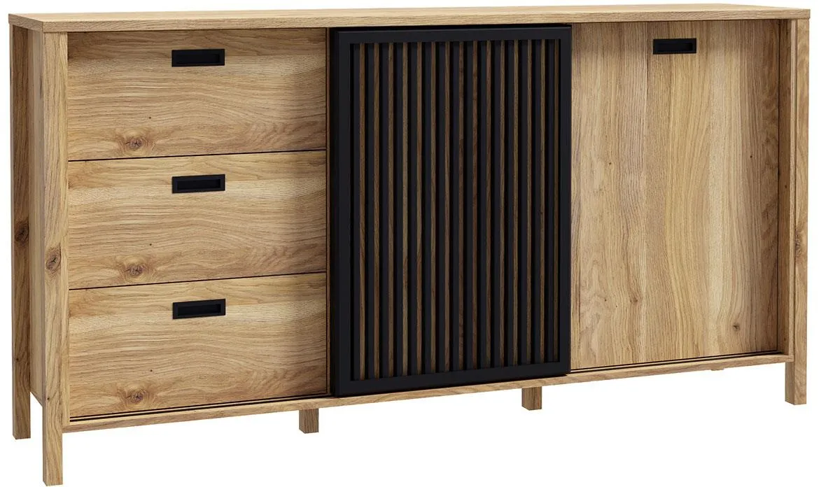 Alanya JTNK233R-M635 komoda 2 vrata+3 fioke 174,8x40,2x91,5 cm hrast/crna