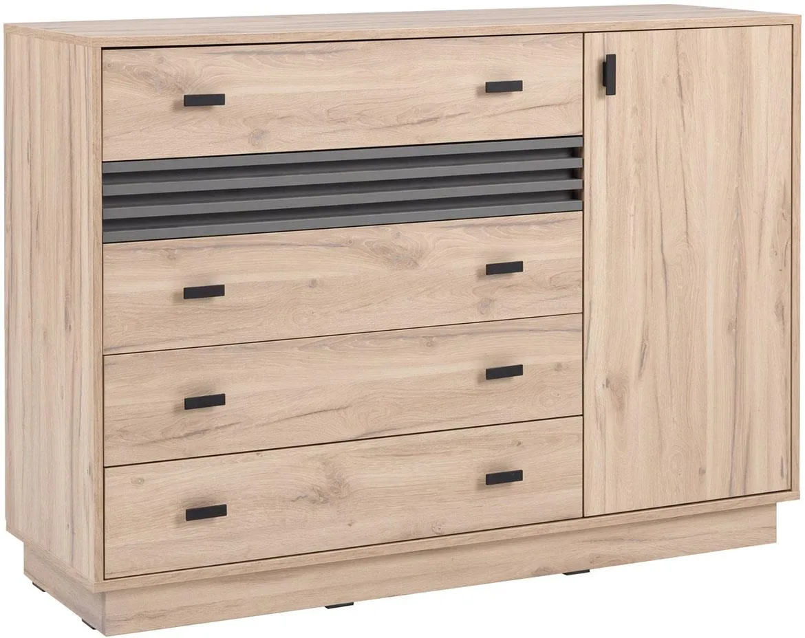 Allmo AL17 komoda 1 vrata + 5 ladica 135x40x95 cm svetli estana hrast/antracit