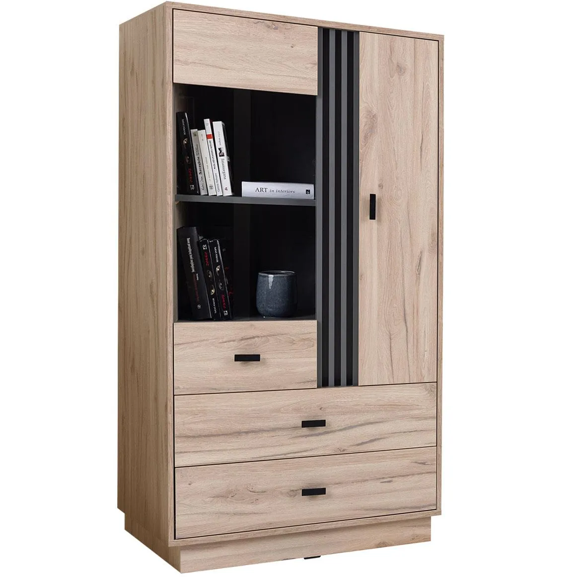 Allmo AL4 vitrina 1 vrata+2 fioke+2 otvora 80x40x145 cm hrast/tamno siva