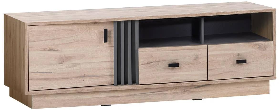 Allmo AL6 TV komoda 1 vrata+2 fioke+2 otvora 155x40x45 cm hrast/tamno sivi