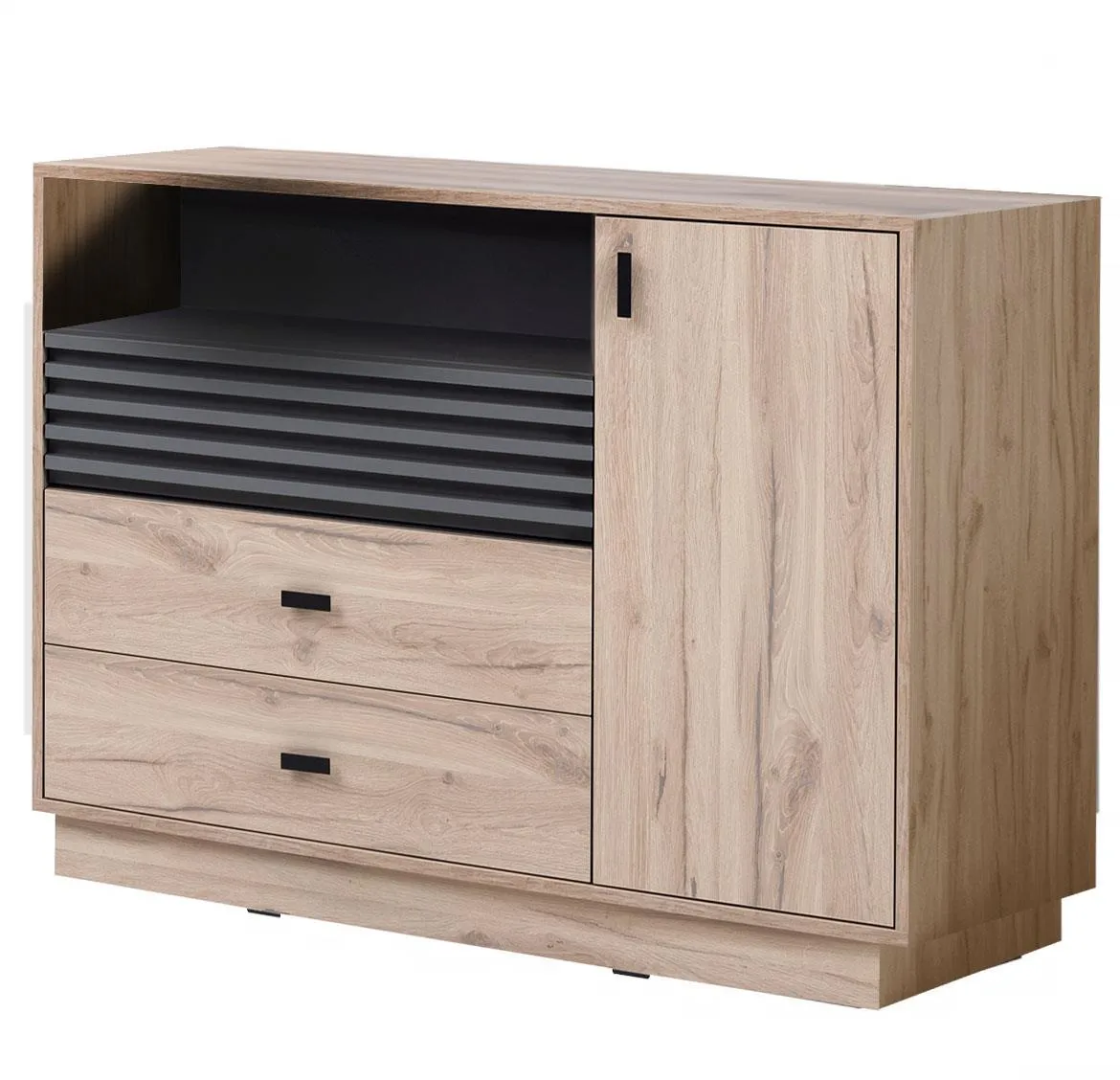 Allmo AL7 komoda 1 vrata+3 fioke 120x40x85 cm hrast/tamno siva