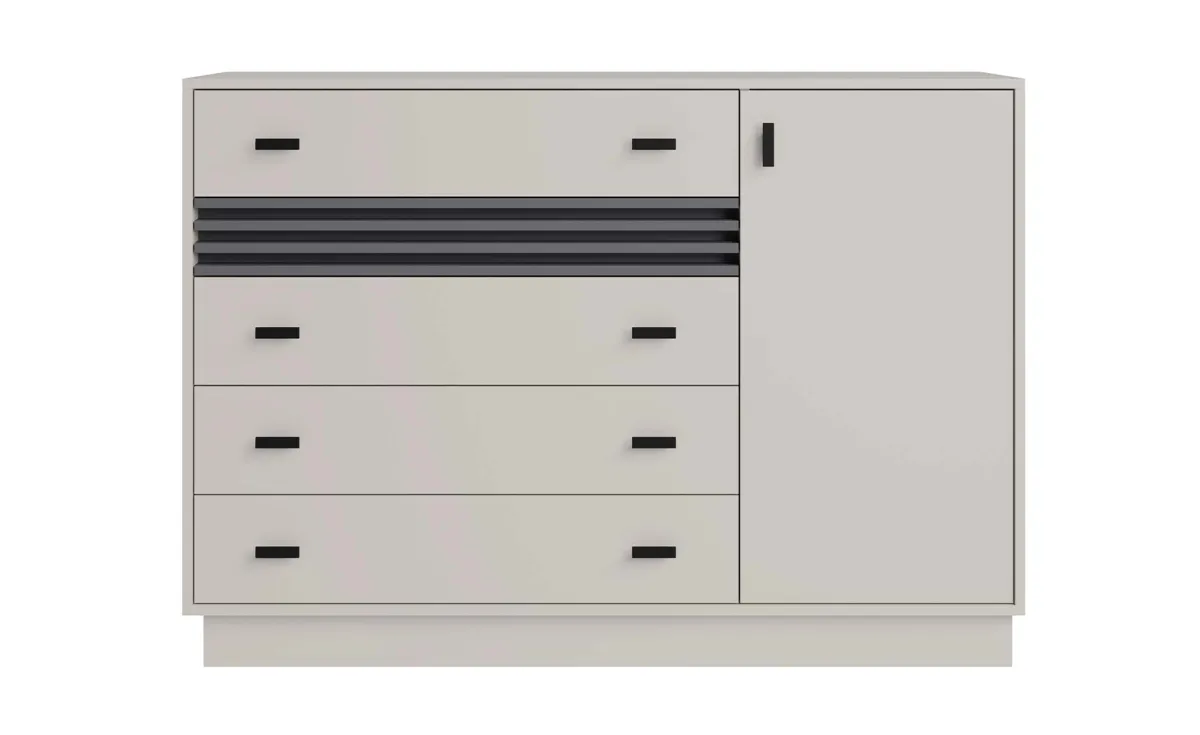 Allmo komoda 1 vrata + 4 fioke 135x40x95 cm kašmir/antracit