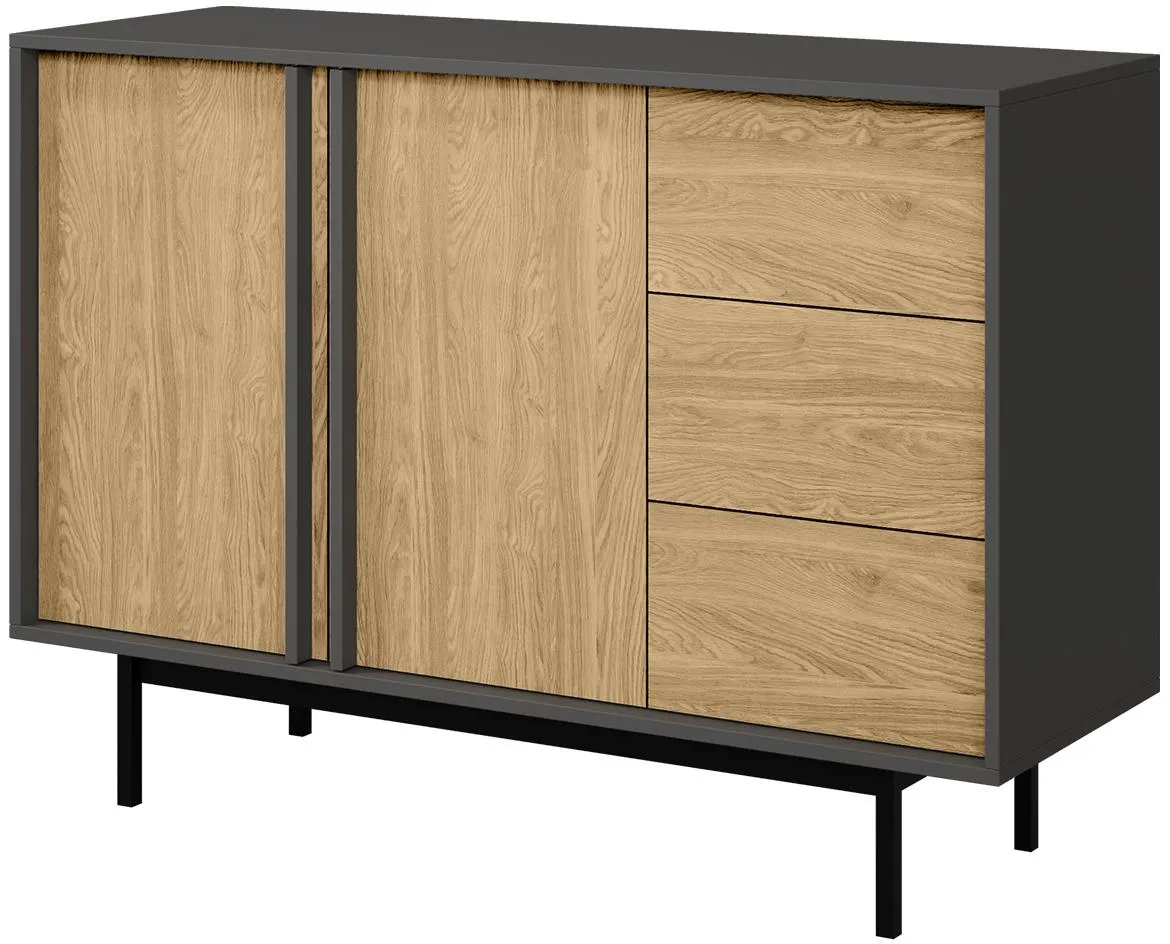 Alsy 7 komoda 123x43x87 siva/hrast