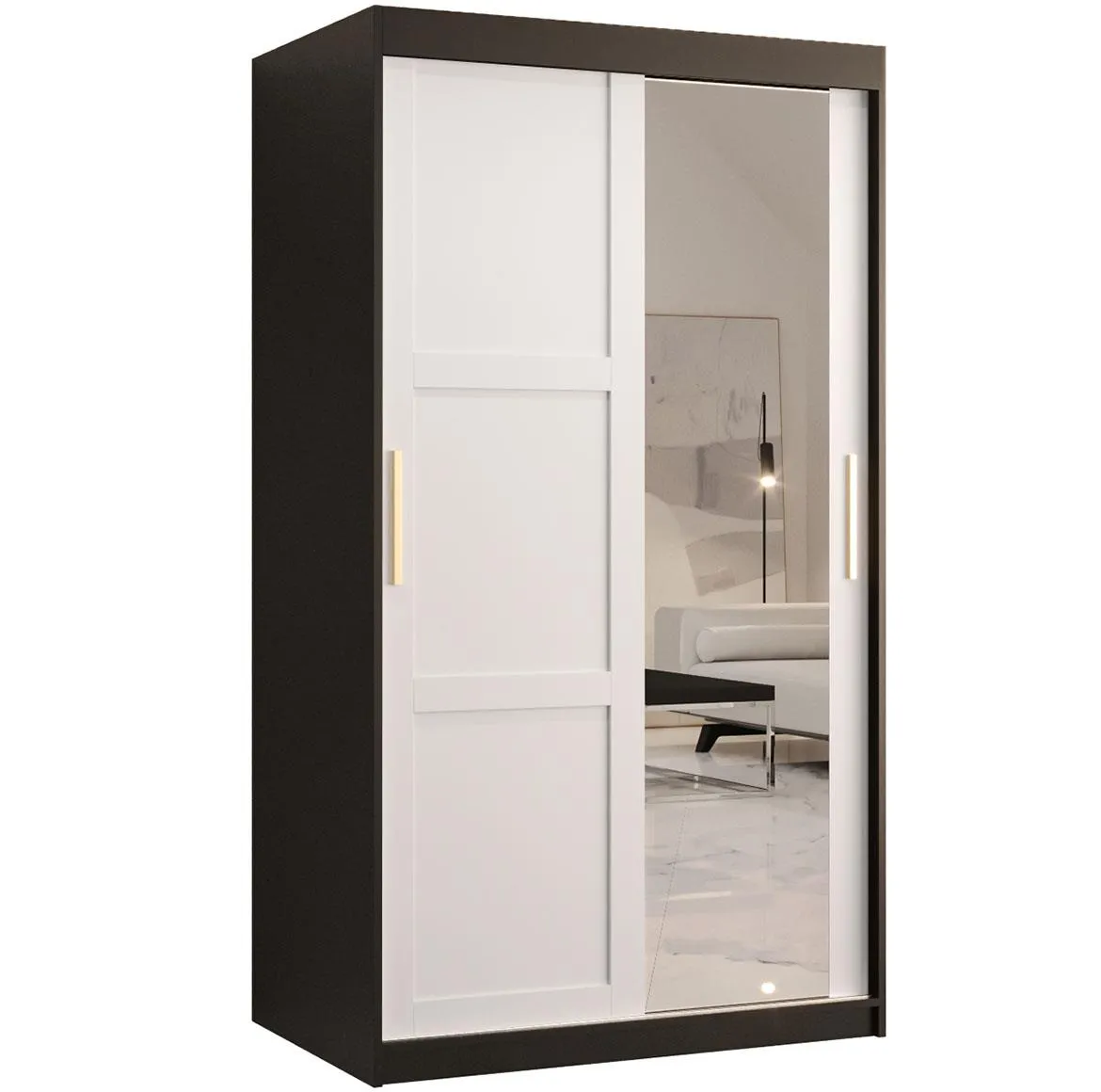 Amiro 1 klizni ormar 2 vrata/ogledalo 100x62x200 cm crno/beli