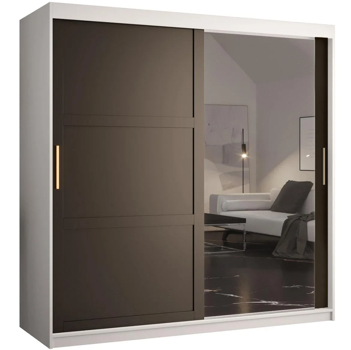 Amiro 1 klizni ormar 2 vrata/ogledalo 180x62x200 cm belo/crni