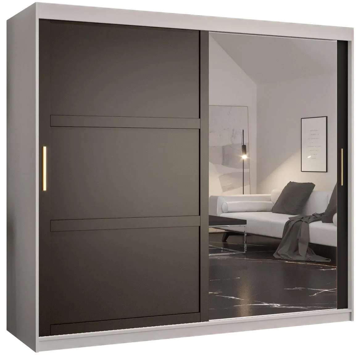 Amiro 1 klizni ormar 2 vrata/ogledalo 200x62x200 cm belo/crni