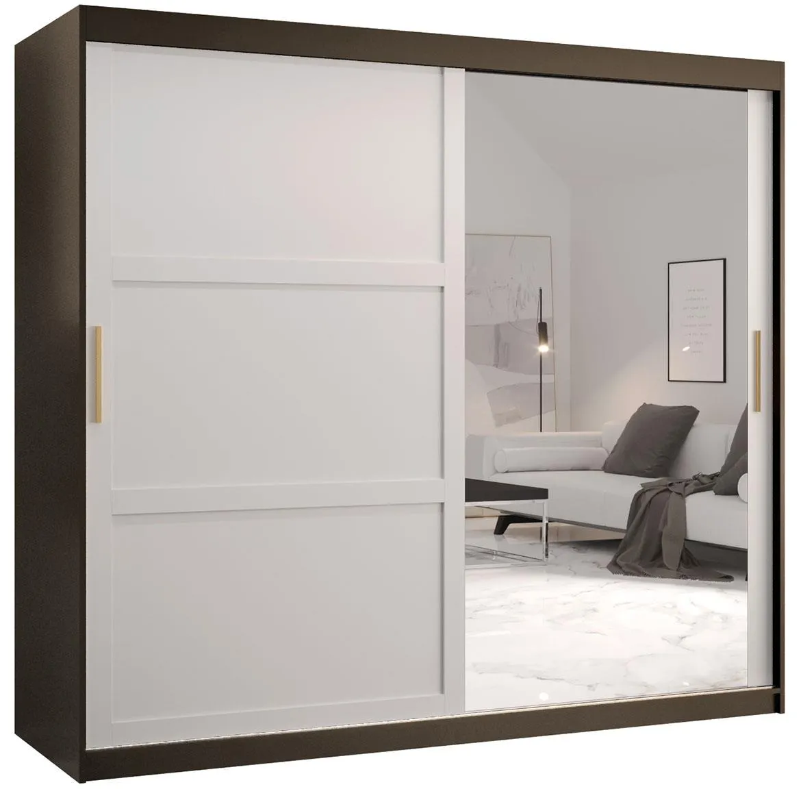 Amiro 1 klizni ormar 2 vrata/ogledalo 200x62x200 cm crno/beli