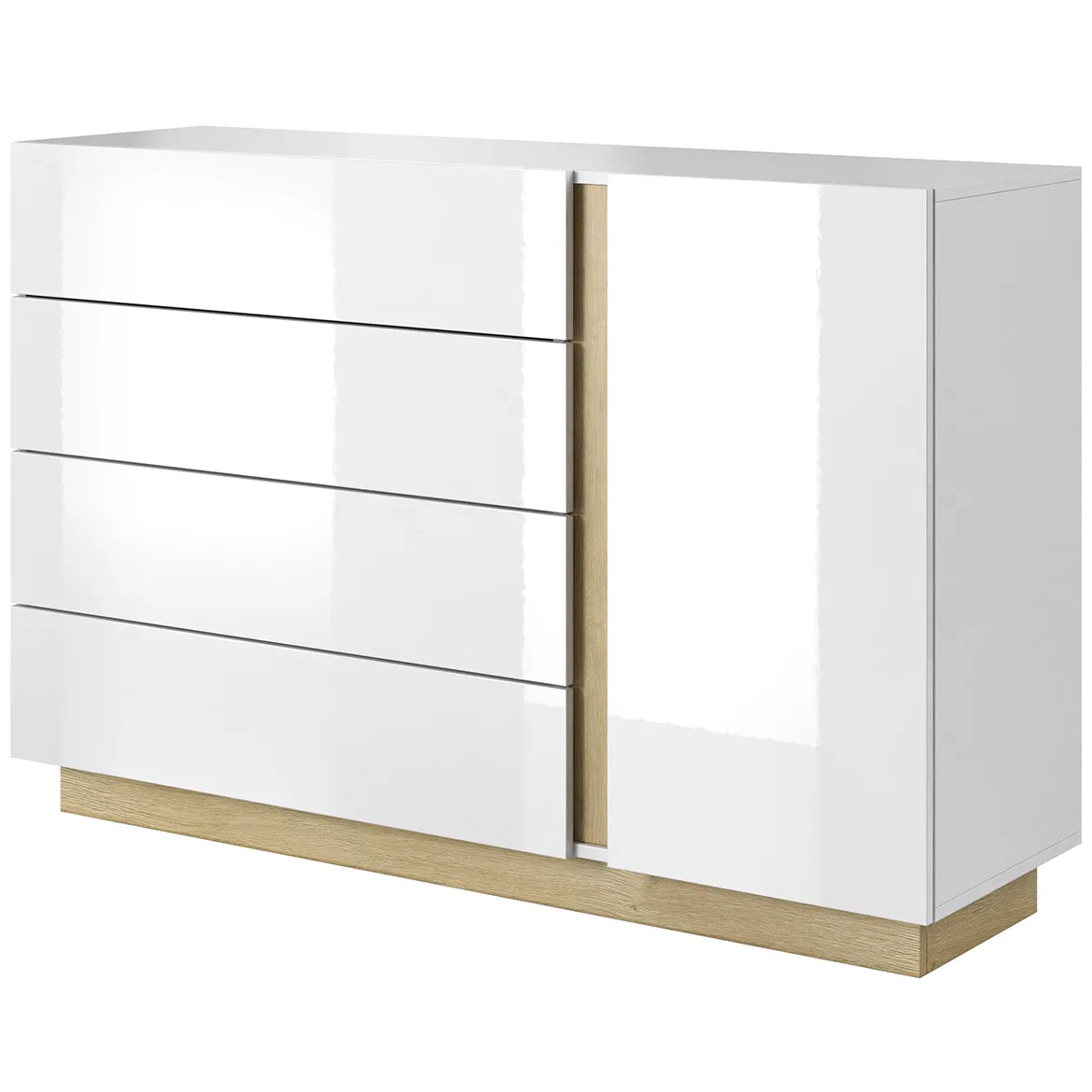 Arco komoda 4 fioke + 1 vrata 138x40x90 bela visoki sjaj