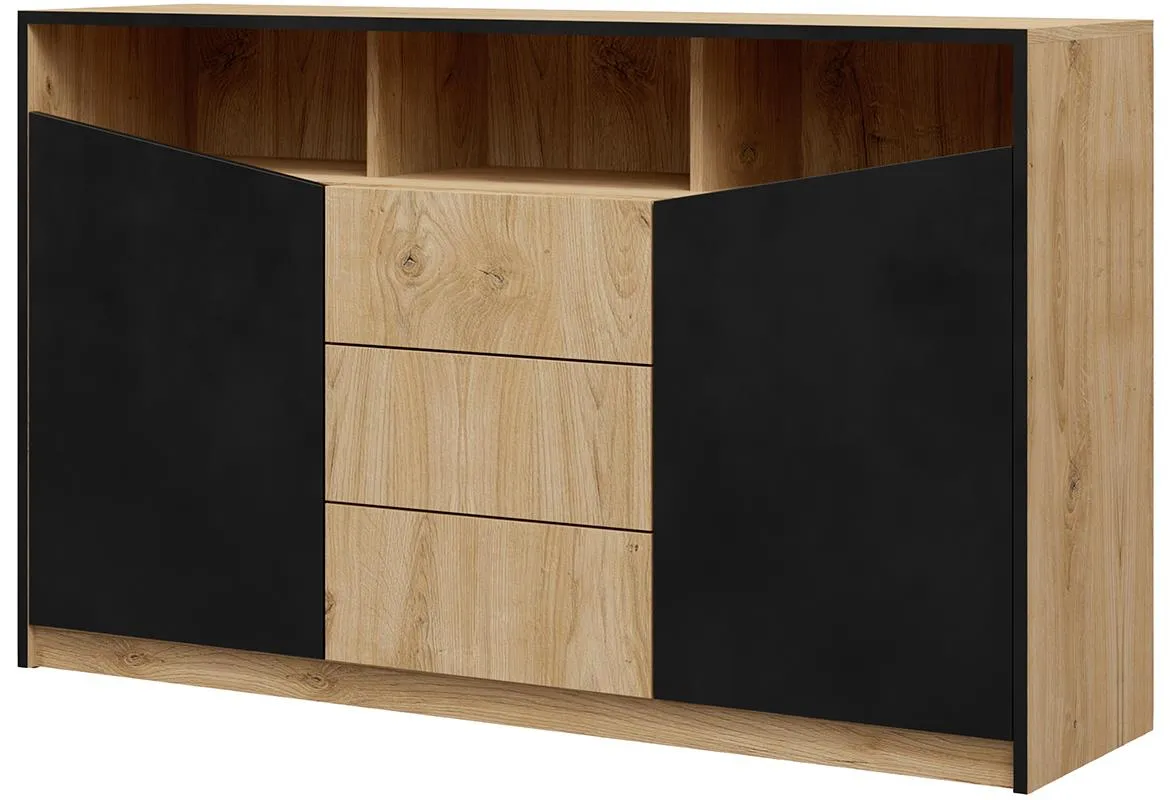 Aston 3 komoda 2 vrata+ 3 fioke 150x41x91 cm hrast/crna