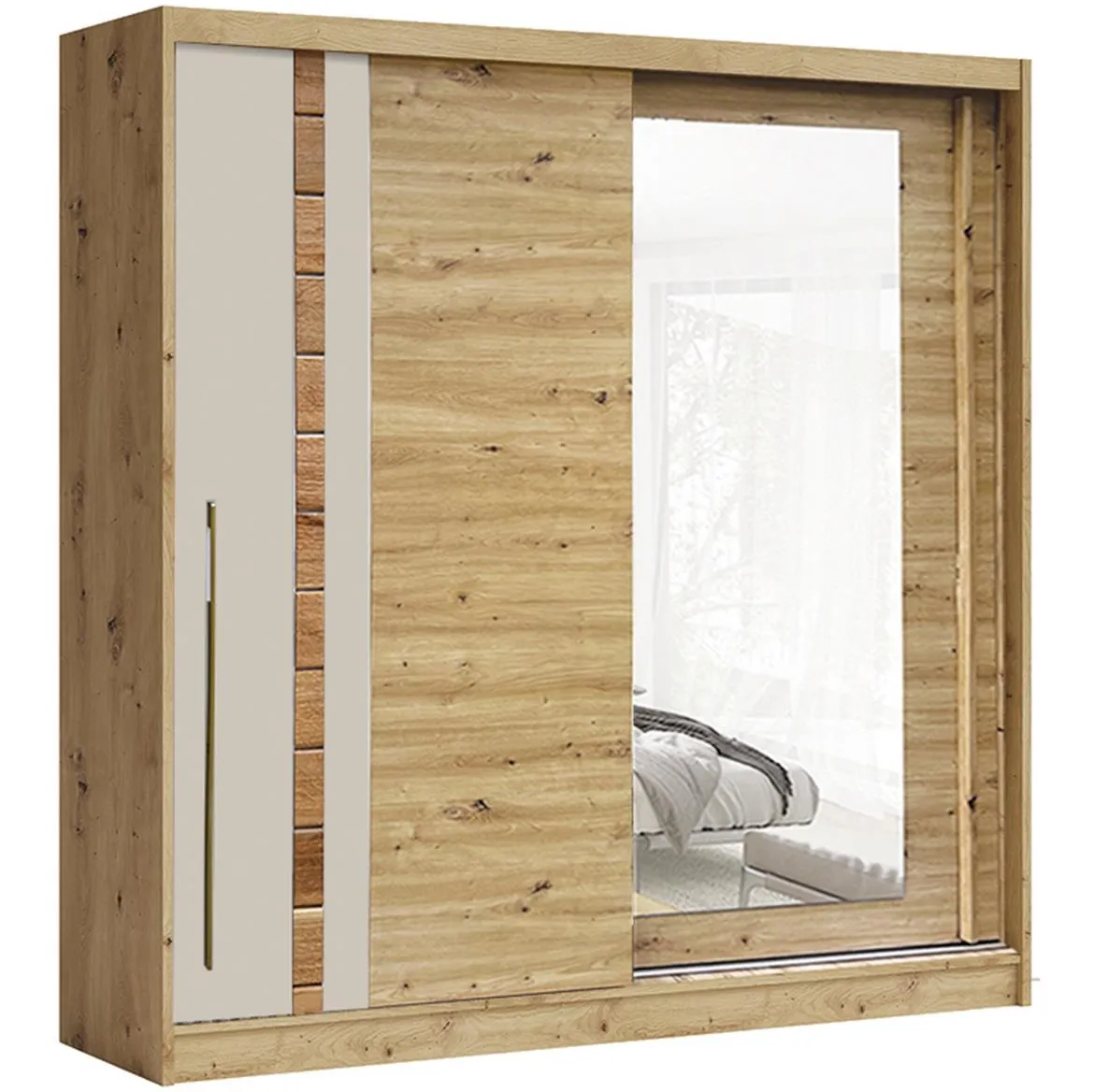 Avantgarde AV-3-200 klizni ormar 2 vrata/ogledalo 200x59x215 cm natur (artisan hrast)/bež