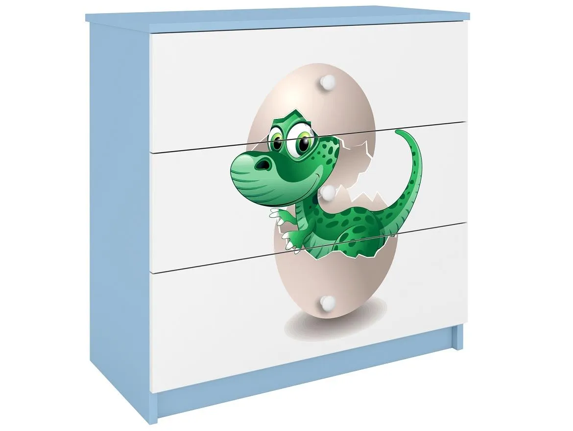 Babydreams komoda 3 fioke 81x41x80,5 cm bela/plava/print dinosaurus