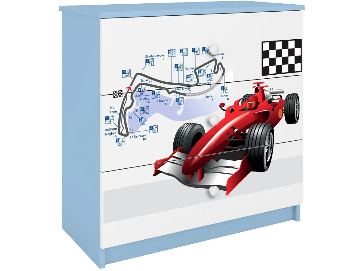 Babydreams komoda 3 fioke 81x41x80,5 cm bela/plava/print formula
