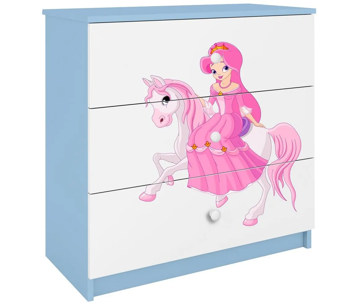 Babydreams komoda 3 fioke 81x41x80,5 cm bela/plava/print princeza