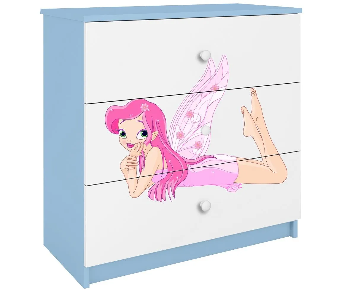 Babydreams komoda 3 fioke 81x41x80,5 cm bela/plava/print vile 2